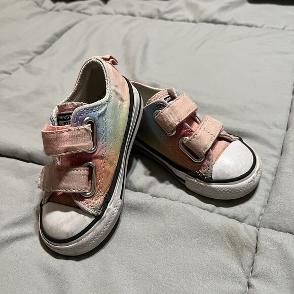 Converse All Star Toddler 5 Low Top Pink Tie Dye Canvas Sneaker Shoes Straps - Picture 1 of 9